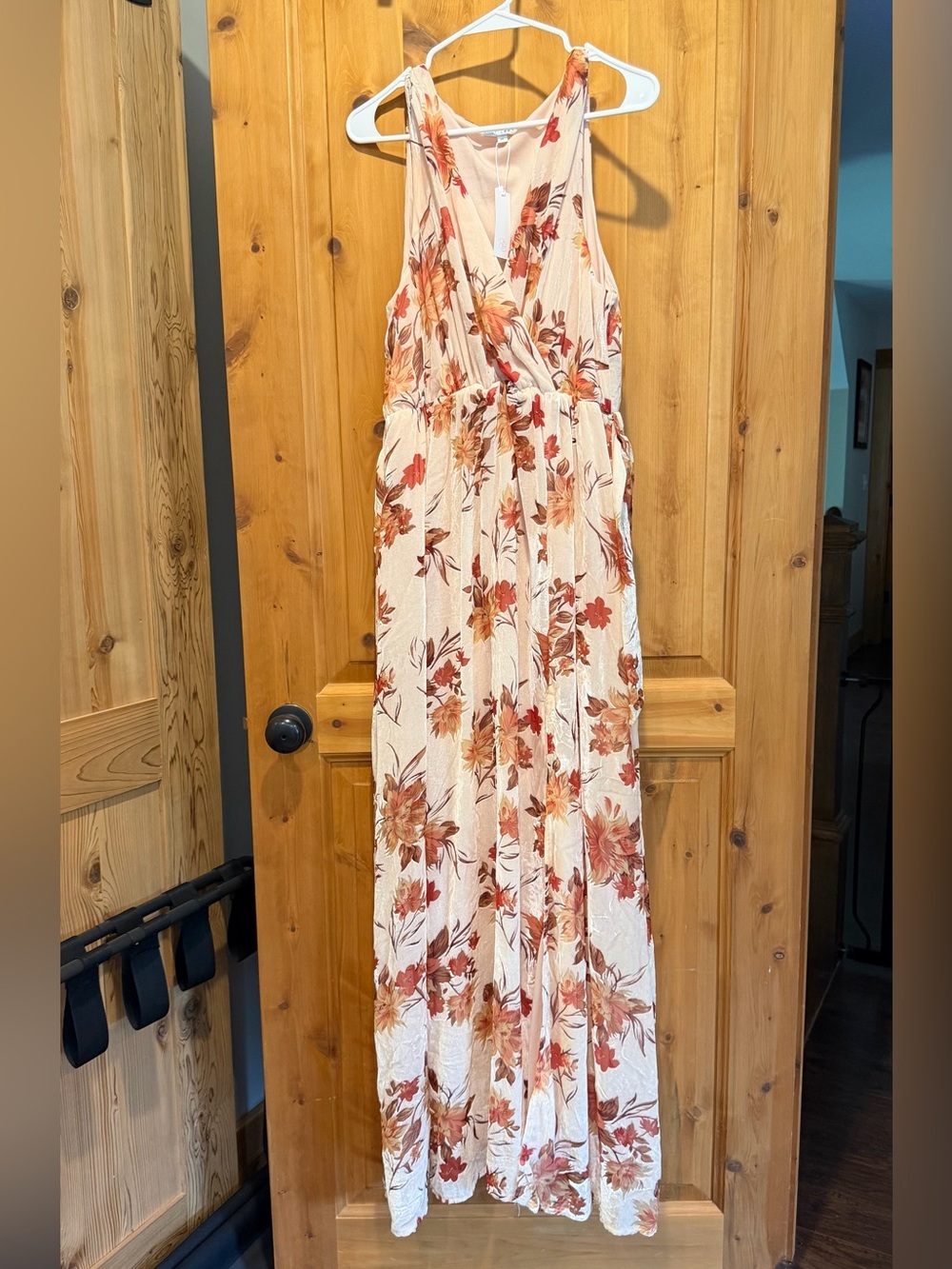 Baltic Born Velvet Cream Maxi Dress with Rust Floral Print XL NWT
